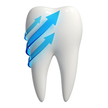 3d rendered photo-realistic white tooth with blue semi-transparent arrows pointing upward - Isolated icon on white background